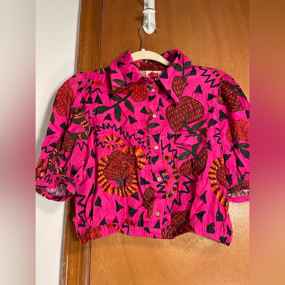 RARE🦄 FARM Rio x ANTHROPOLOGIE Pink💕Snakefruit🐍🍎Crop Top, S - Picture 16 of 16